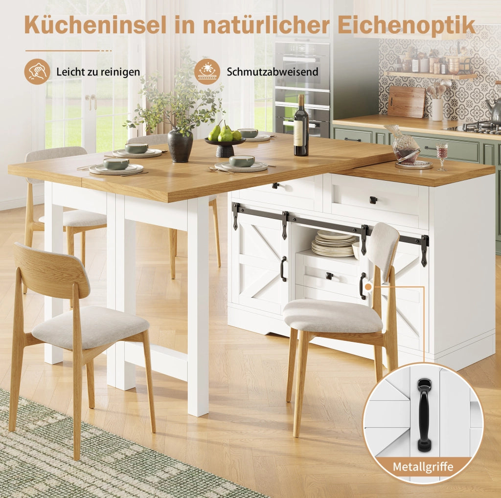 TAVOLO isola cucina 2 in 1 120-197 cm MDF bianco