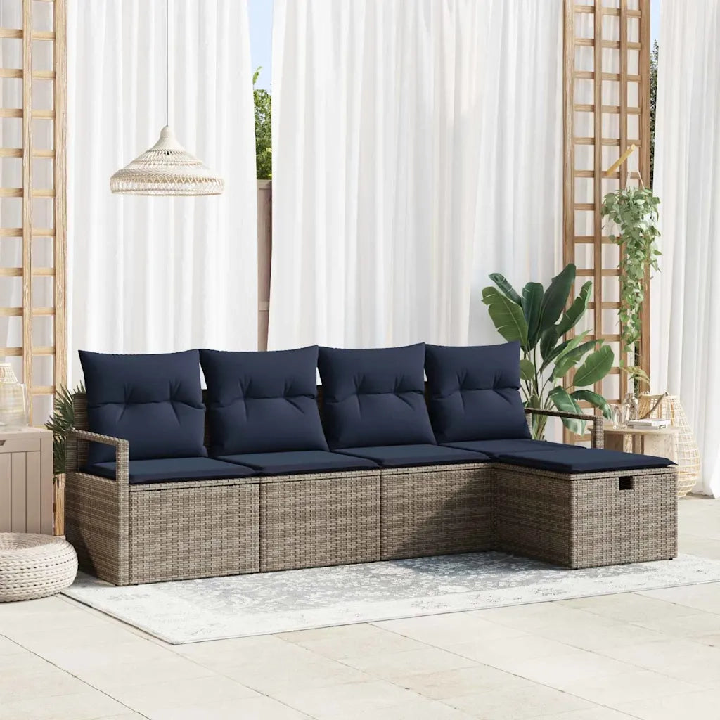 Set di divani con cuscino 5 pcs Grigio e Blu Navy polyrattan 3359164