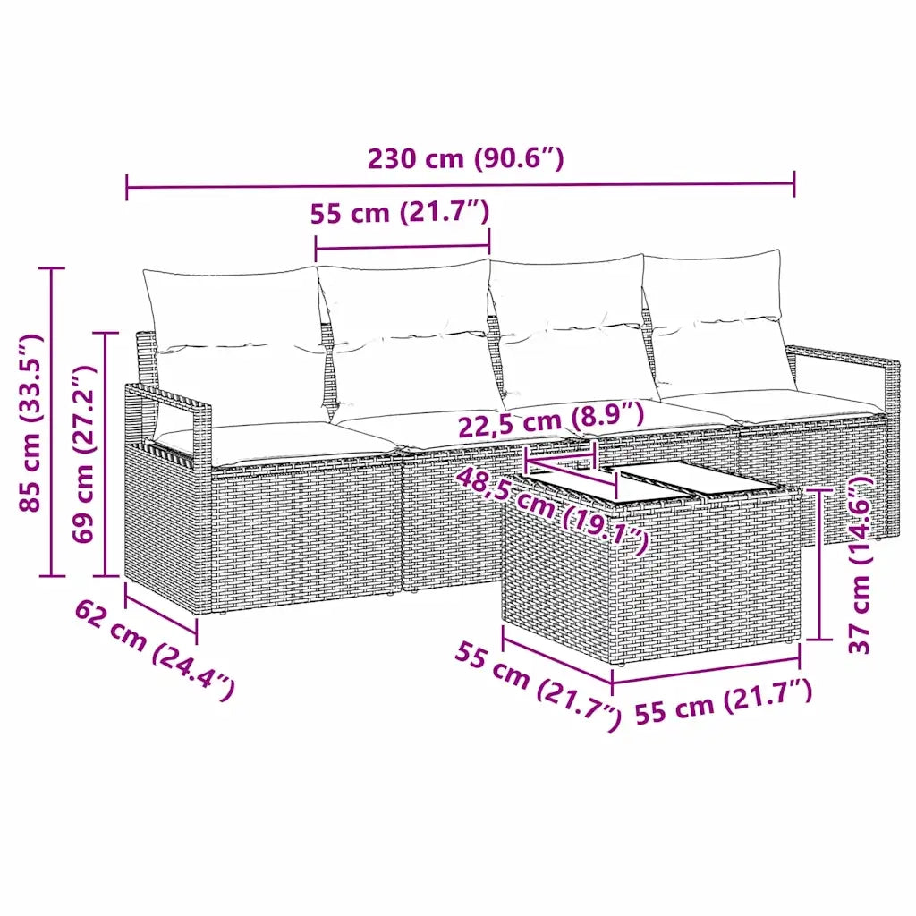Set di divani con cuscino 5 pcs Grigio polyrattan 3346249