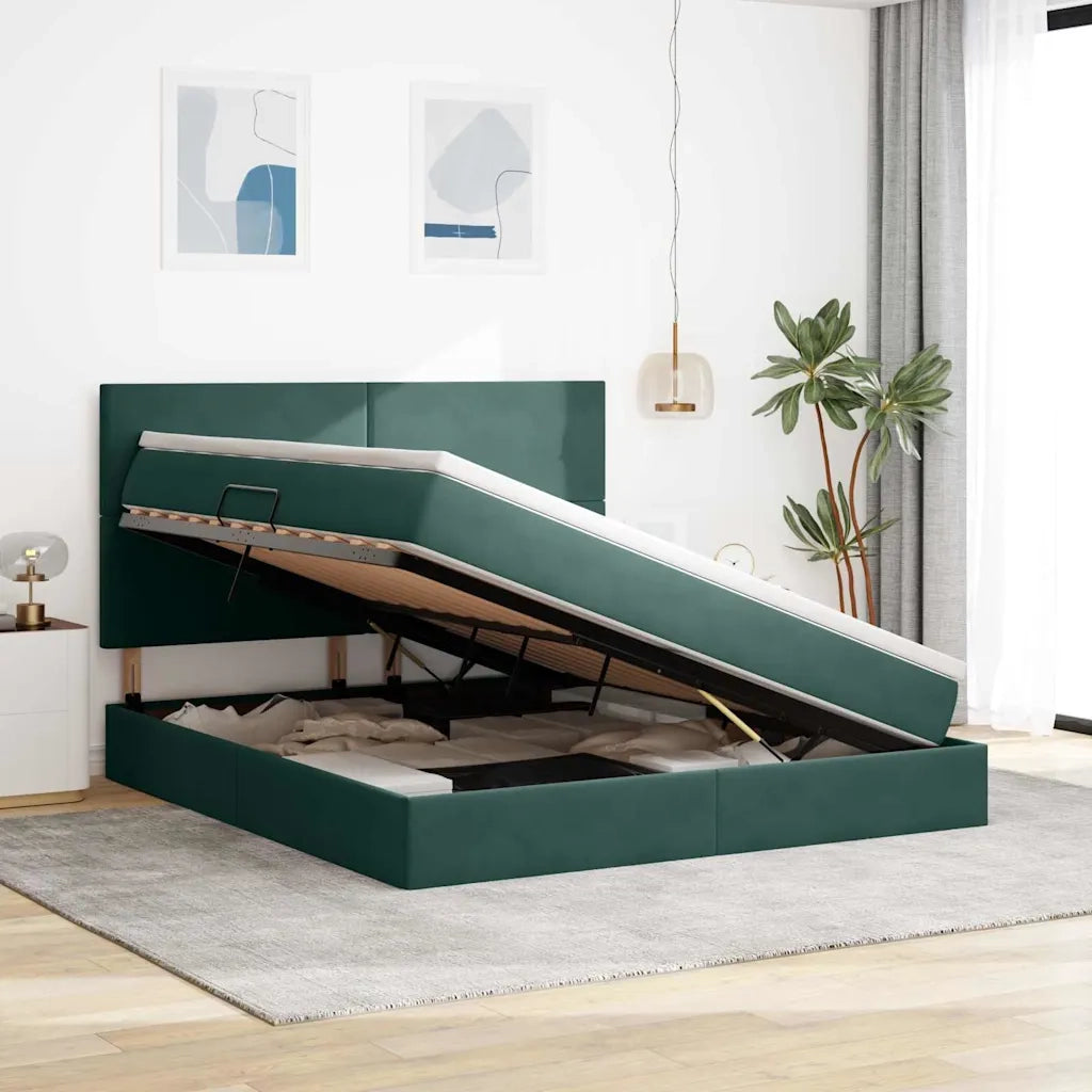Letto con contenitore e LED Verde Scuro 180 x 200 cm Velluto