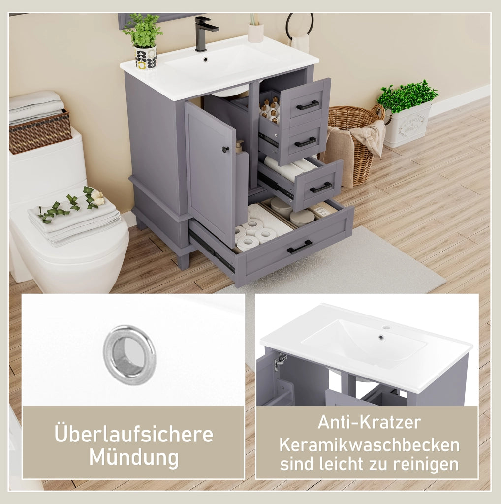 Mobile bagno freestanding con lavabo integrato, grigio, 76 x 46 x 83,5 cm