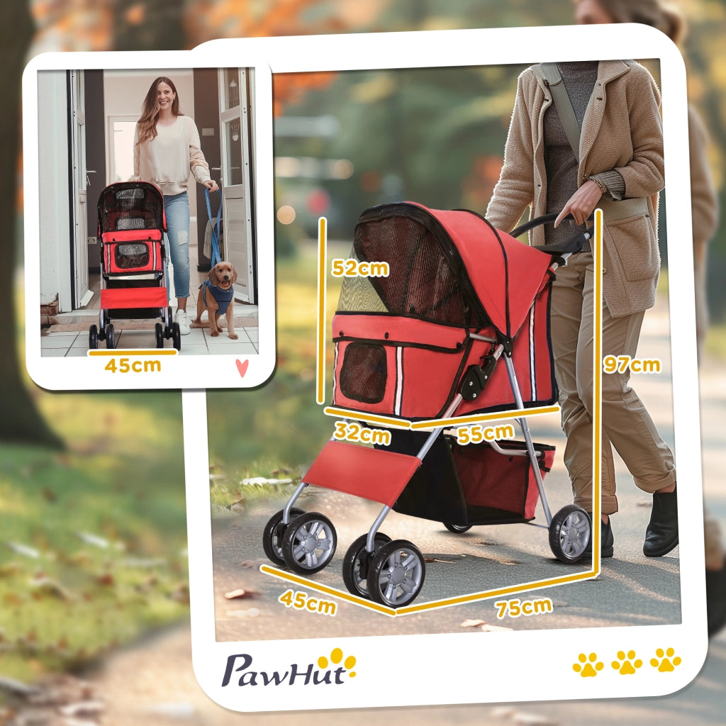 Passeggino per cani pieghevole e leggero, rosso