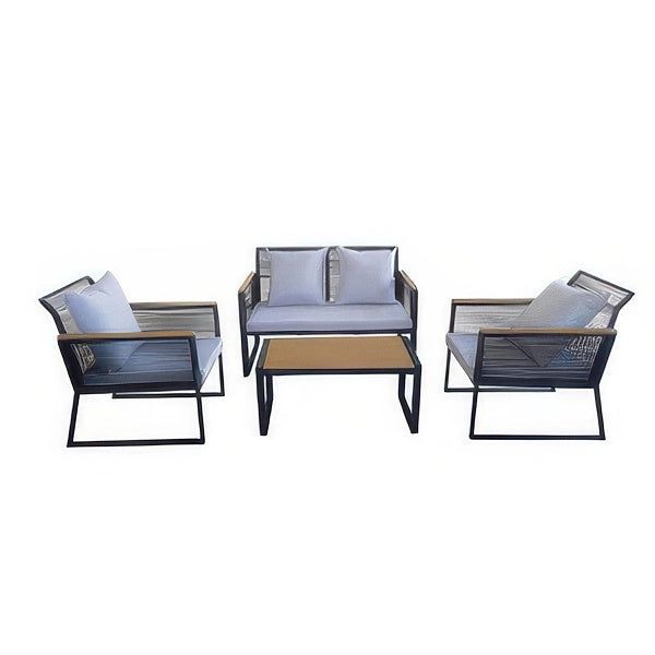 Set Salotto da Giardino Gordes Nero 4 Pezzi in Acciaio e Polyrattan Tondo