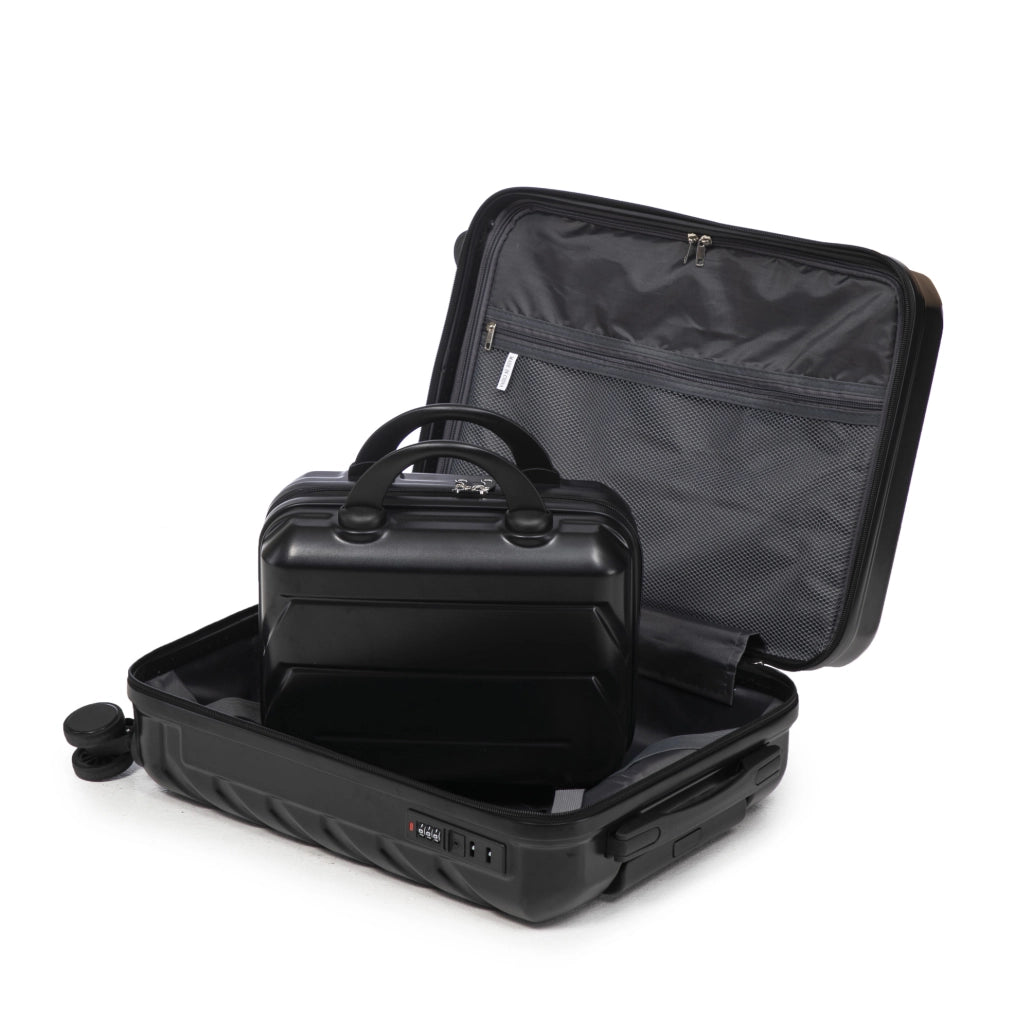 Set Valigie Rigide ABS 14" e 19" con Lucchetto a Combinazione e Beauty Case 14" Nero