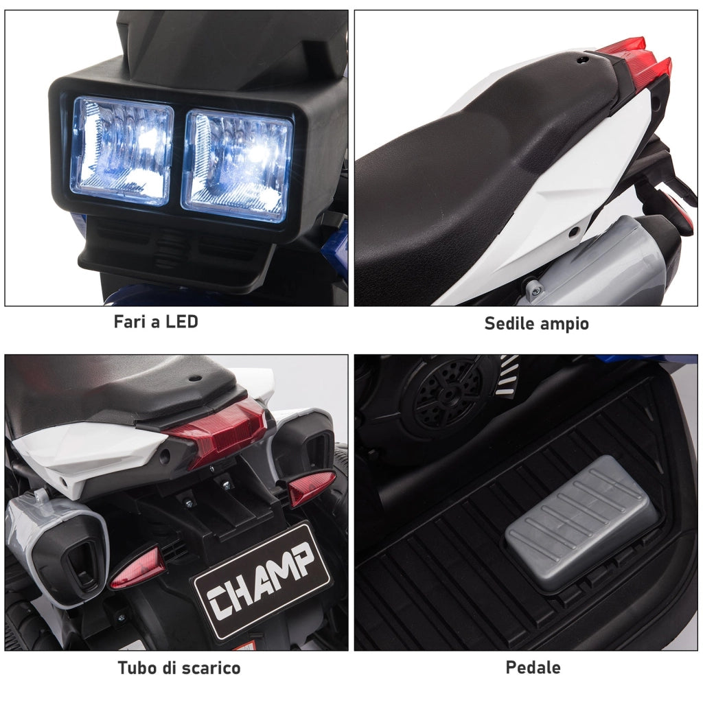 Moto Elettrica per Bambini 6V 3 Ruote Nera e Blu