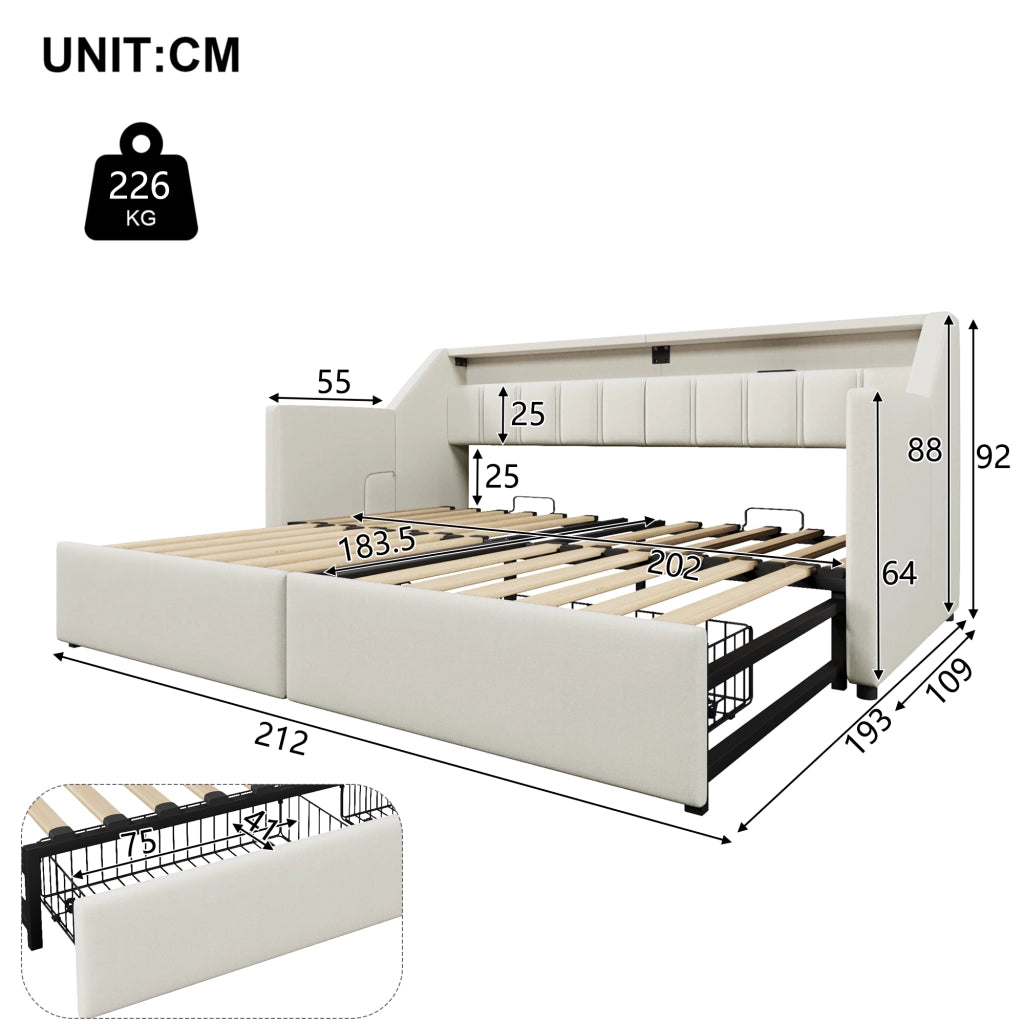 Letto giorno funzionale in lino 90x200 cm
