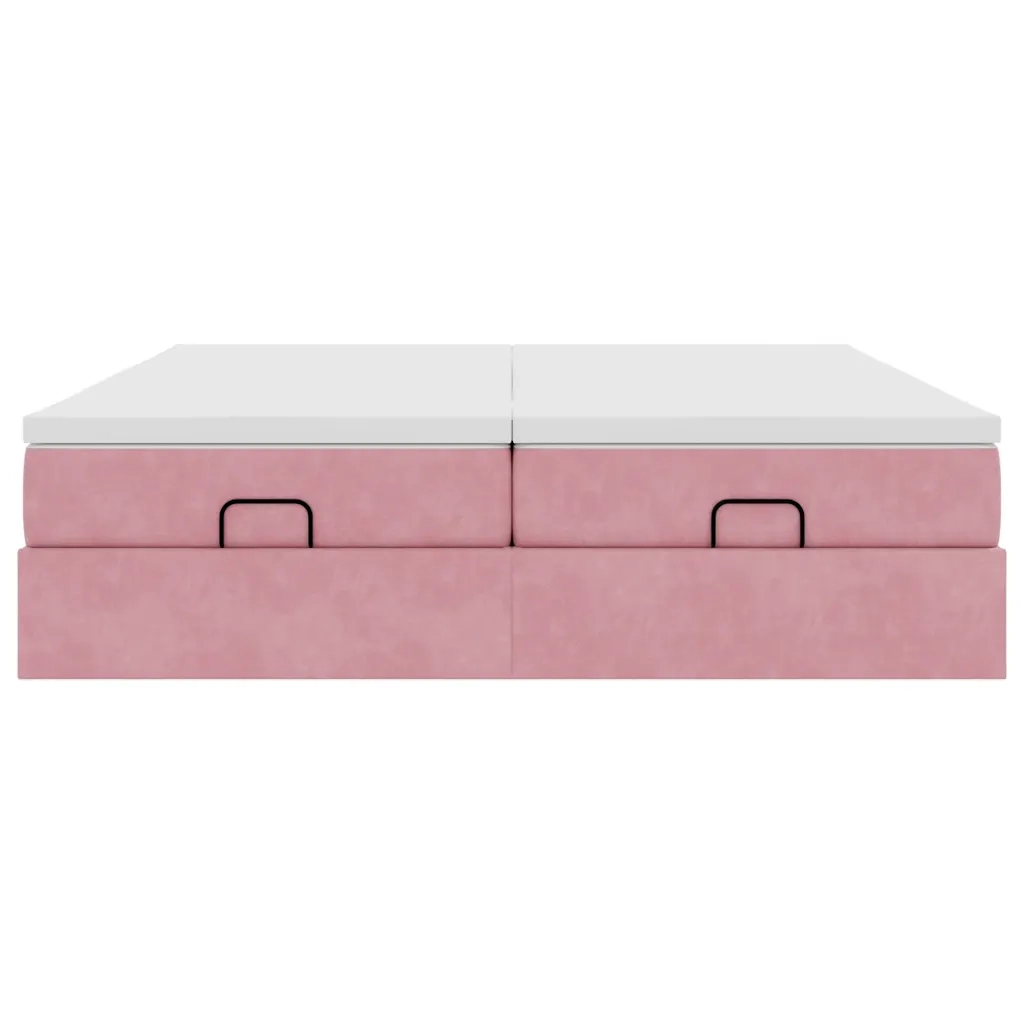 Struttura Letto Pouf con Materassi Rosa 200x200 cm Velluto