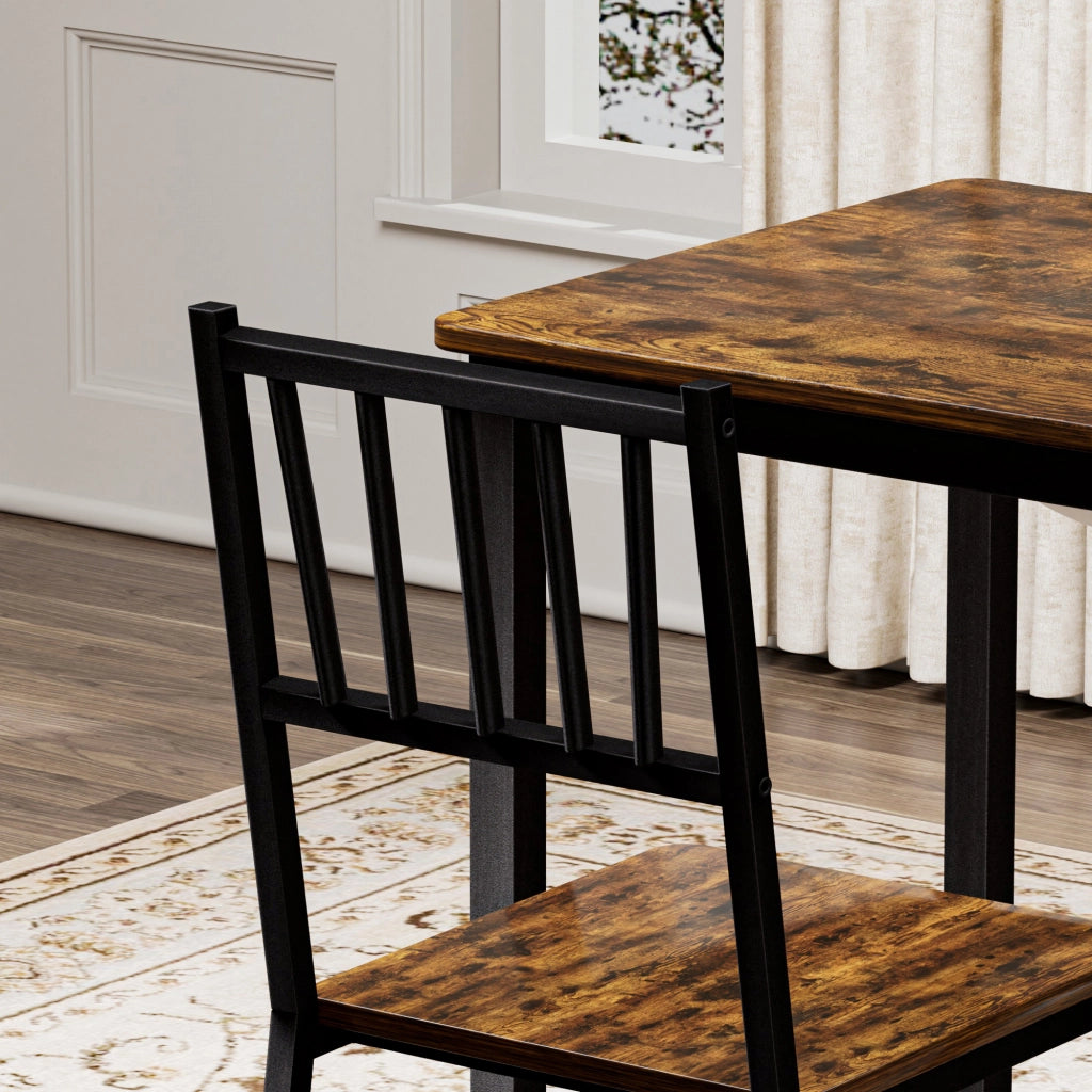 Tavolo da Pranzo con 2 Panche ¨C MINIMAL ¨C Legno Marrone Rustico e Nero