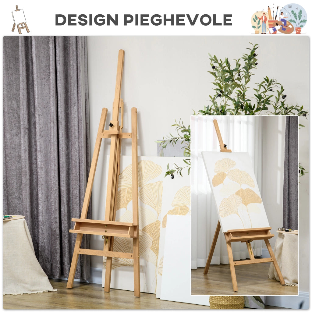 Cavalletto per pittura pieghevole in legno di faggio regolabile treppiede robusto per fai da te 65x110x180-235 cm