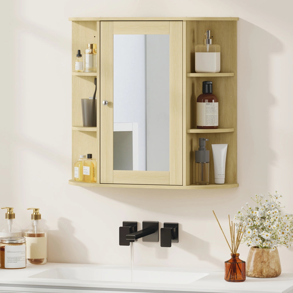 Mobile Bagno con Specchio e Ripiani ¨C Minimal ¨C Legno Naturale 66x17x63 cm