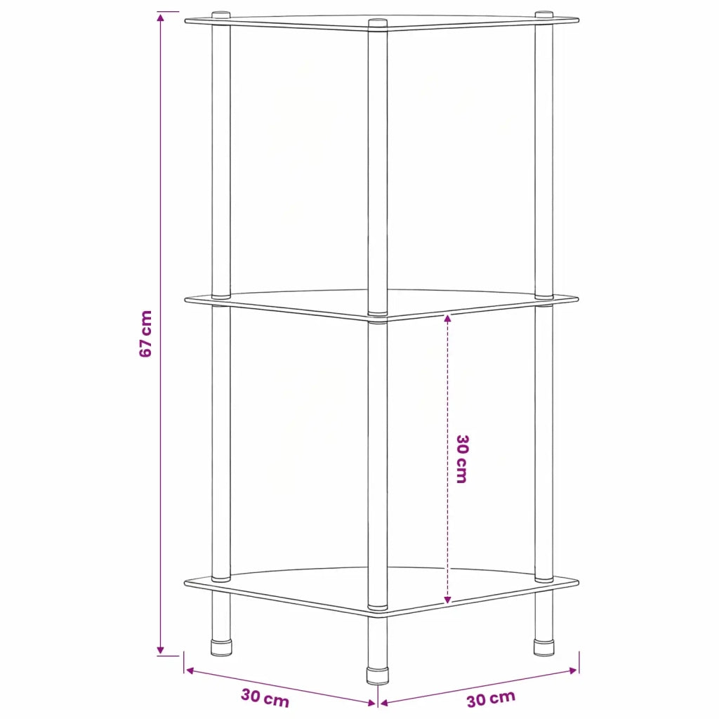 Scaffale a 3 Livelli Nero 30x30x67 cm in Vetro Temperato 249519