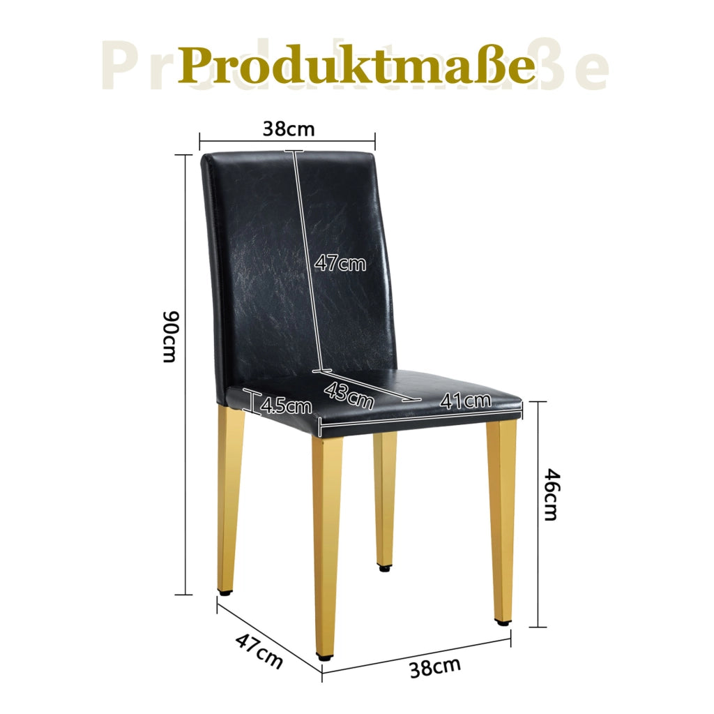 Set di 2 sedie da pranzo nere e oro in metallo e similpelle PU, alte 90 cm