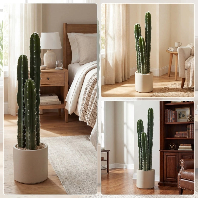 Pianta artificiale di cactus con tre steli modellabili in EVA e PE vaso decorativo verde per interni 95 cm