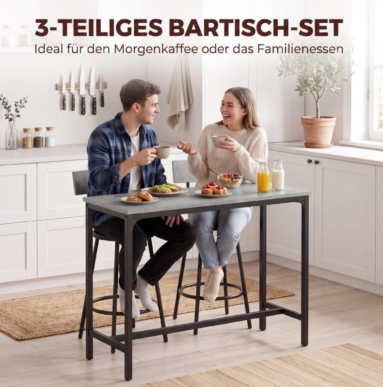 Set tavolo bar con 2 sgabelli imbottiti grigio