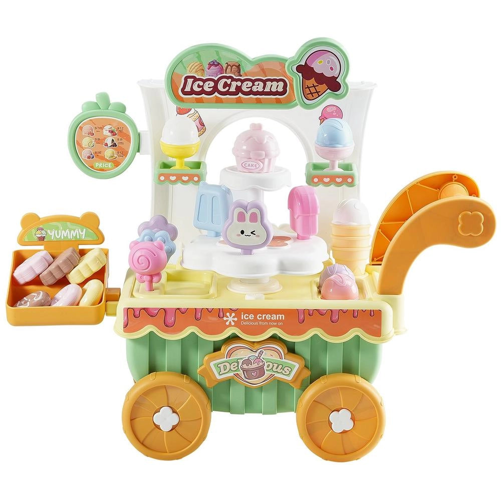 Carretto Gelati Bambini 27 Pezzi Negozio Finzione Carrello Soldi Finti Suoni Luci Verde