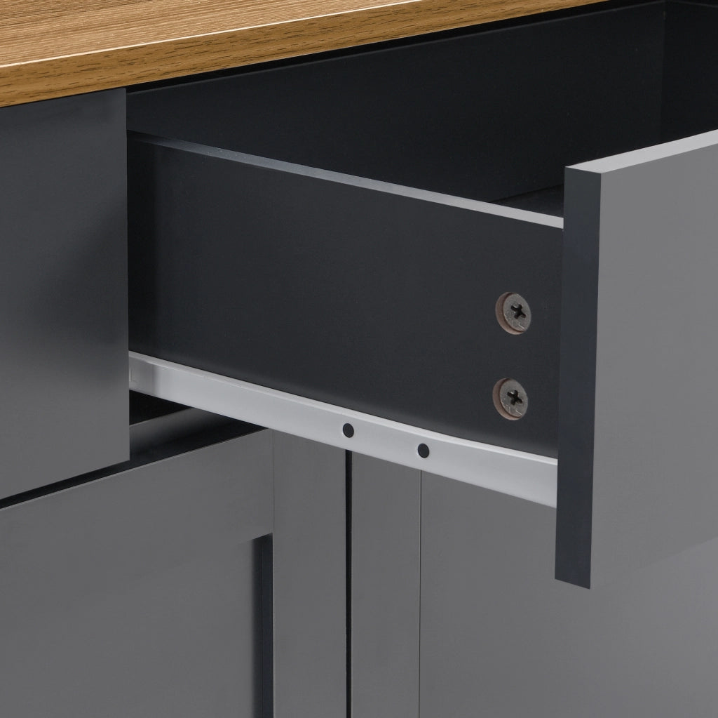 Credenza rustica da 160 cm con 3 cassetti; 4 ante e ripiani regolabili; nero grigio e legno