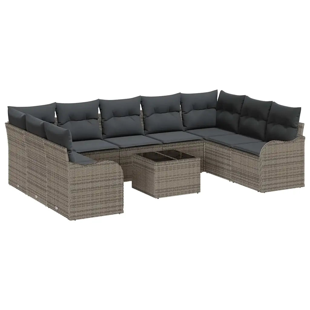 Set Divano da Giardino con cuscino 10 pcs Grigio Poly Rattan