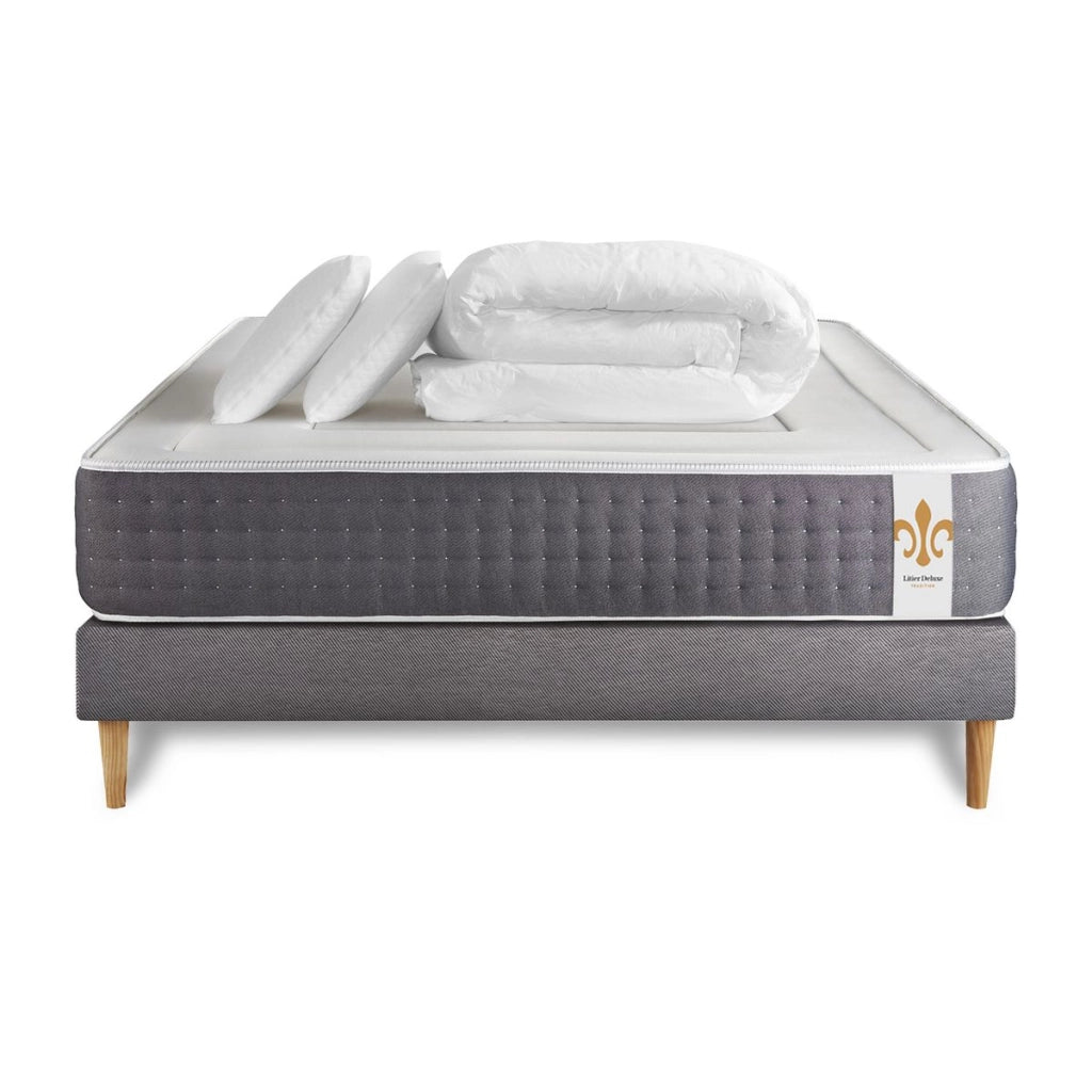 Pacchetto letto completo - Materasso 180x200cm + Box spring con doghe (kit) + 2 cuscini + Piumino - Vingt-Six