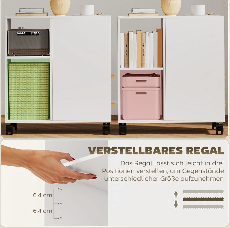 Mobiletto portastampante bianco con cassetti e ruote