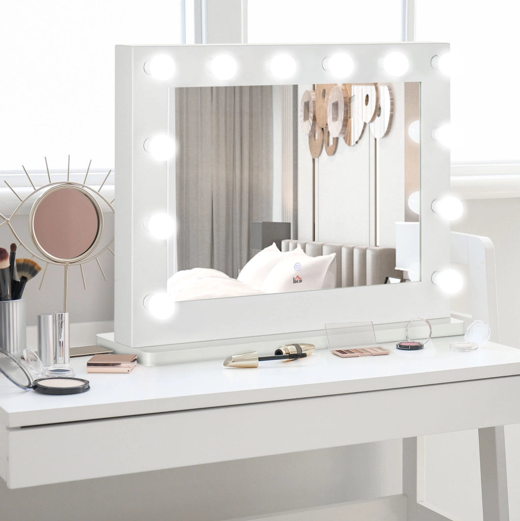 Specchio trucco 80x60x20 cm in metallo bianco con LED dimmerabili -