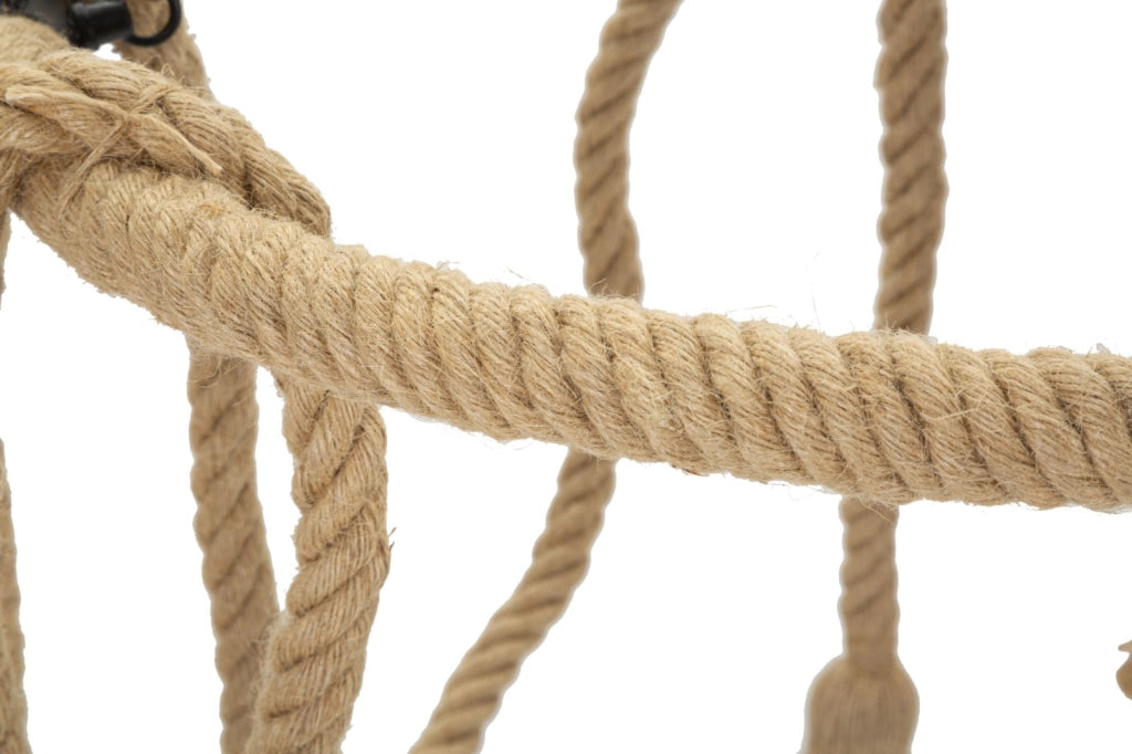 Lampadario Rope Circle Ø64x90 cm in Ferro e Corda Marrone e Nero