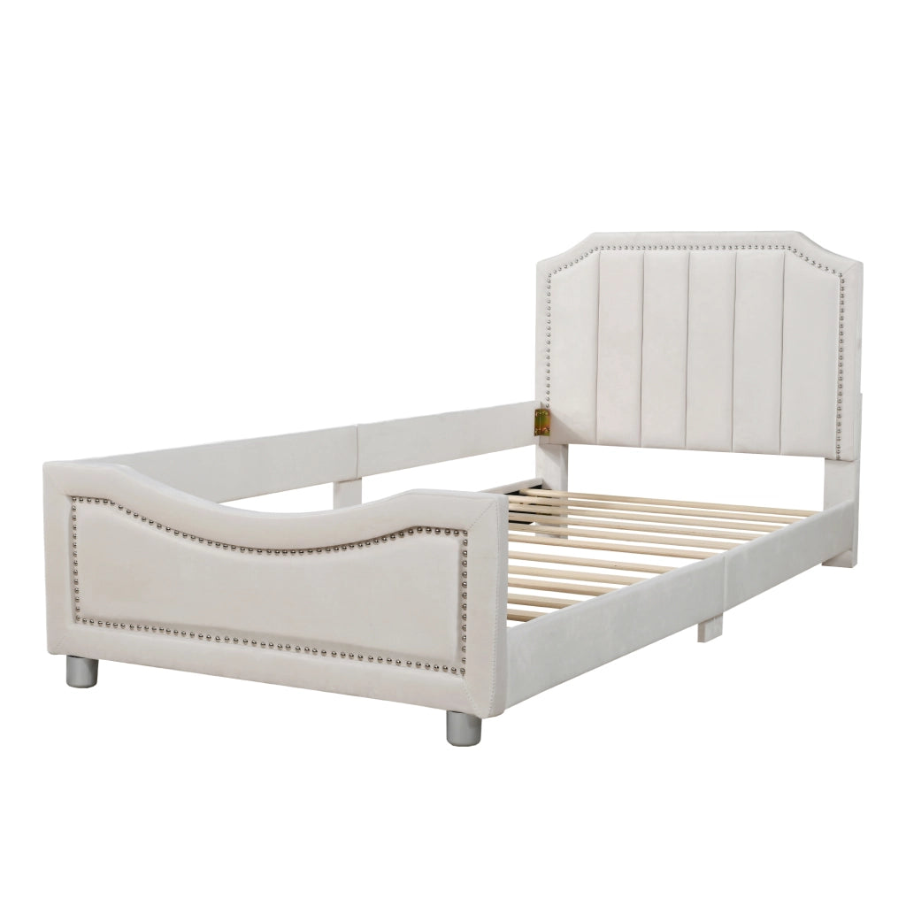 Letto Imbottito Multifunzione ¨C MINIMAL ¨C Flanella Beige 90x200, con Schienale e Braccioli