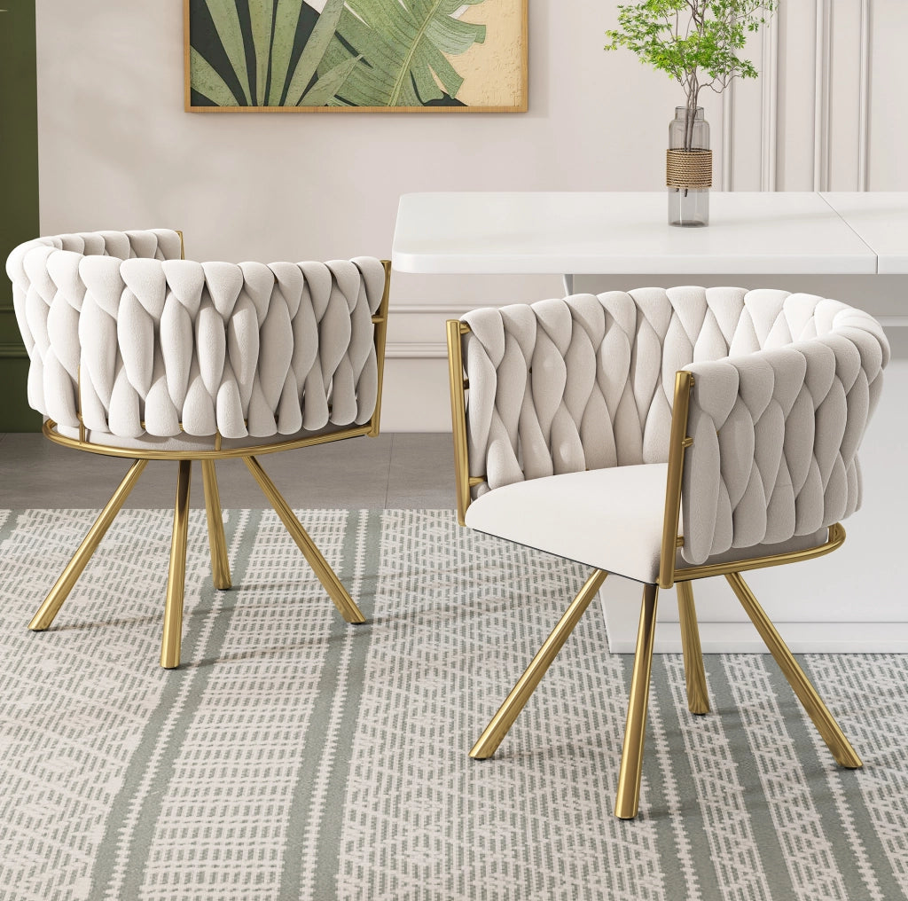Sedia da pranzo girevole in velluto beige e oro