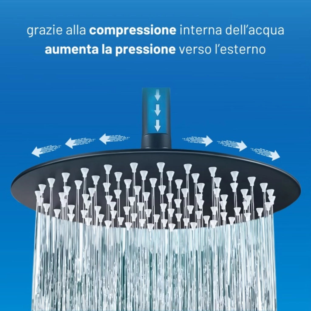Set per doccia soffione tondo in acciaio inox 250 millimetri color bianco opaco *** finitura- bianco opaco tondo, con...