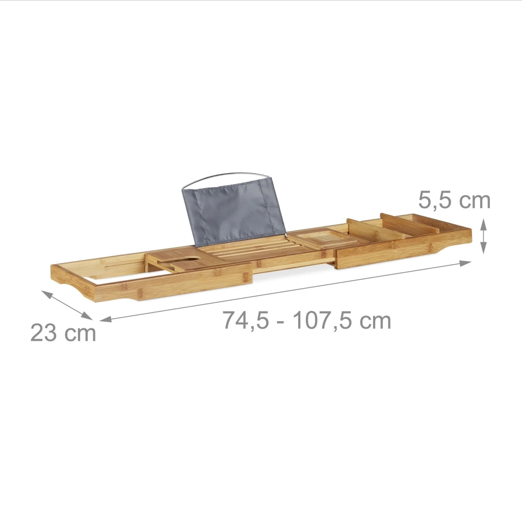 Pratico vassoio per vasca da bagno estensibile 60 x 95 cm con portalibri e porta bicchiere in bambù naturale 13_0003723