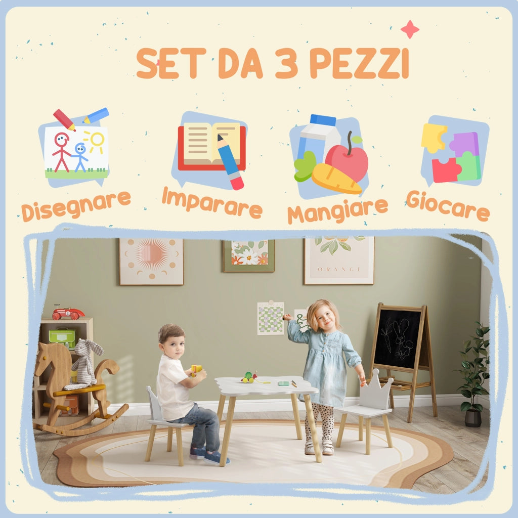 Set Tavolo e 2 Sedie per Bambini ¨C Minimal ¨C Bianco