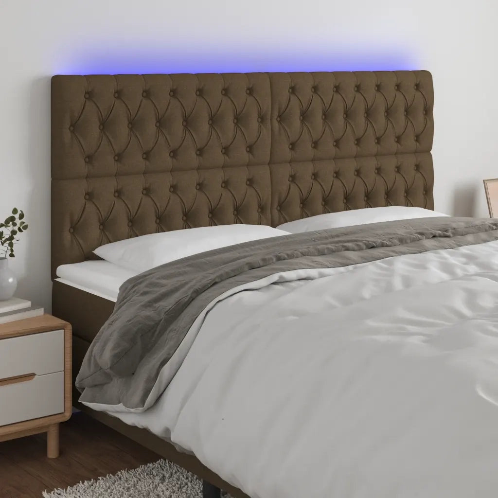 Testiera | Testata a LED Marrone scuro 200x7x118/128cm in Tessuto