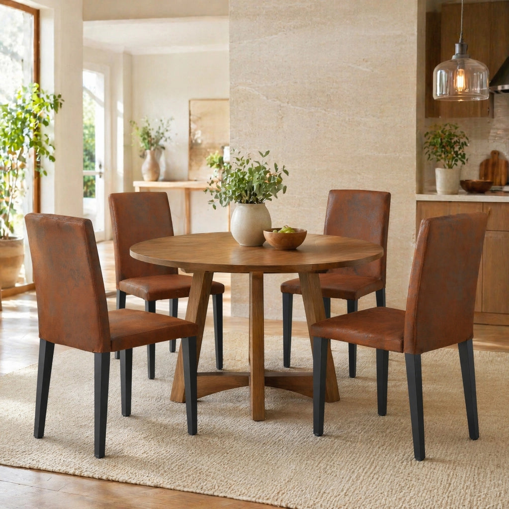 Set di 4 sedie da pranzo moderne in tessuto marrone e gambe in metallo nero