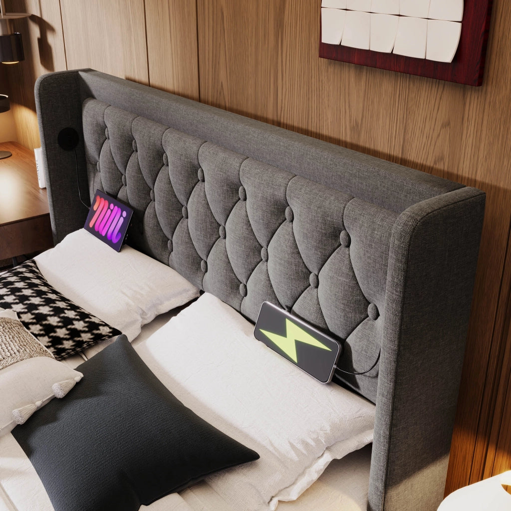 Letto matrimoniale contenitore grigio 140x200 cm