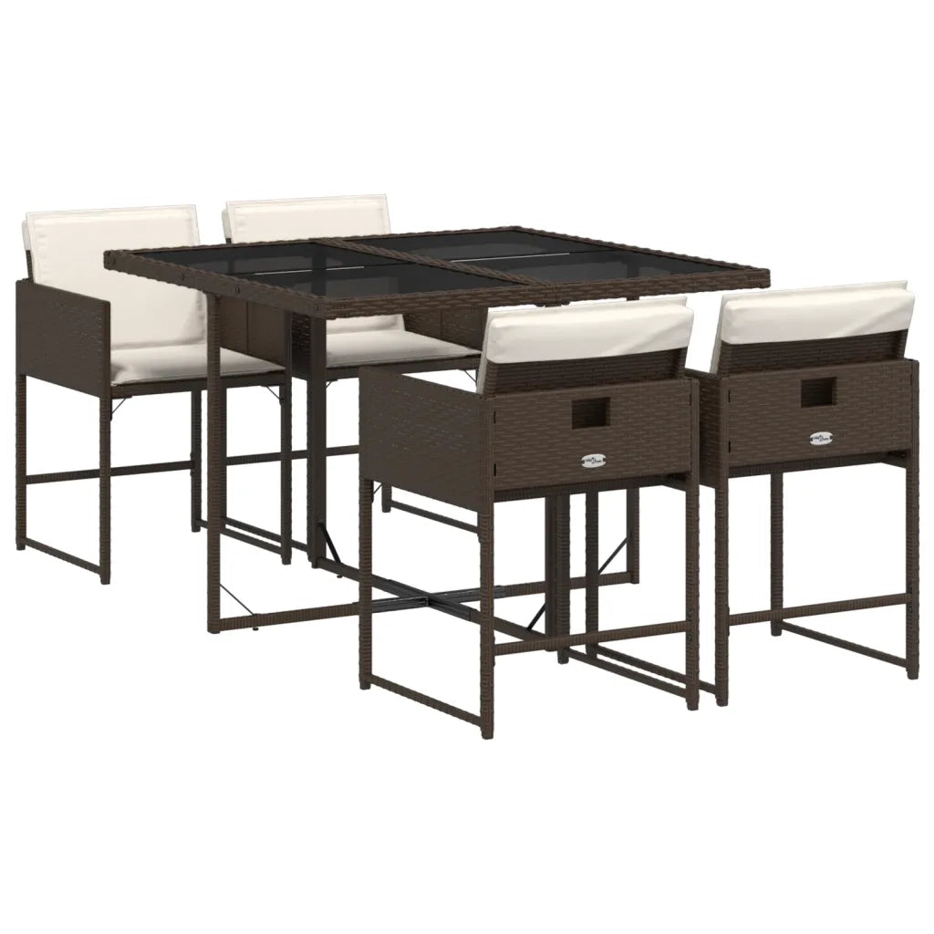 Set da Pranzo da Giardino 5pz | Set Salotto da Giardino con Cuscini in Polyrattan Marrone