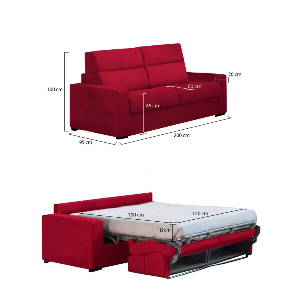 Ecate, Divano Letto 2 Posti Sfoderabile Made in Italy, 200x95 cm Rosso