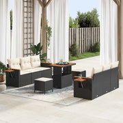 Set Divano da Giardino 11 pcs Nero e Crema polyrattan