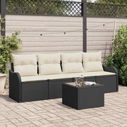 Set Divano da Giardino 5 pcs Nero e Crema polyrattan