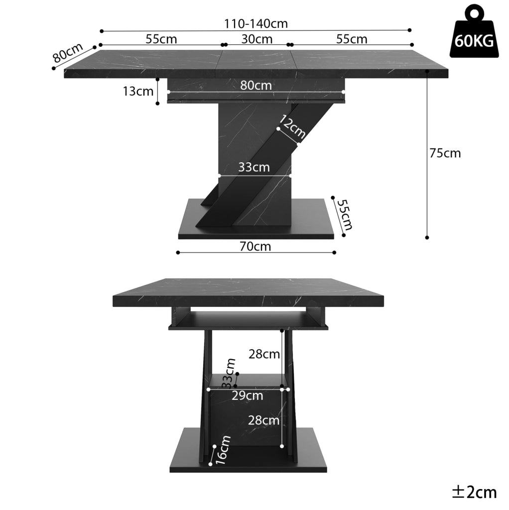Tavolo da pranzo allungabile 110-140x80x75 cm in MDF e metallo nero