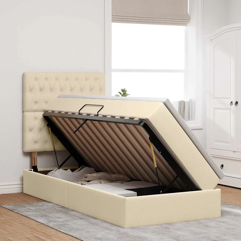 Letto con contenitore e LED Crema 90 x 200 cm Poliestere