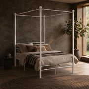 White Metal Four-poster Bed, 140x200 Cm