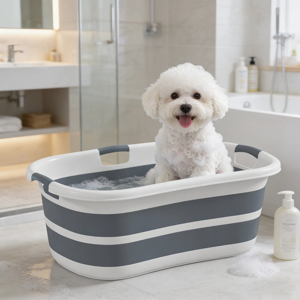 Vasca da bagno per cani pieghevole e portatile con foro di drenaggio ¨C Minimal ¨C grigio
