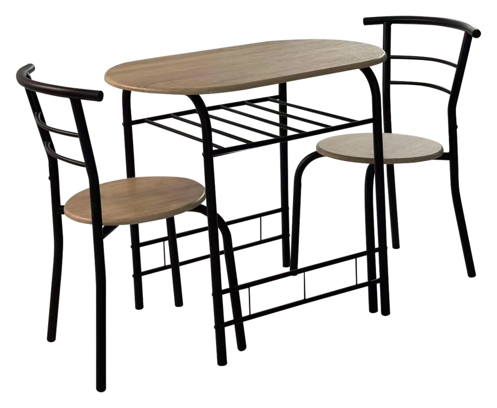 Set Tavolo e 2 Sedie Brema in MDF Effetto Rovere Oak con Struttura in Metallo Nero, Set da Pranzo 3 Pezzi, Design Moderno Industriale per Cucina e Sala da Pranzo