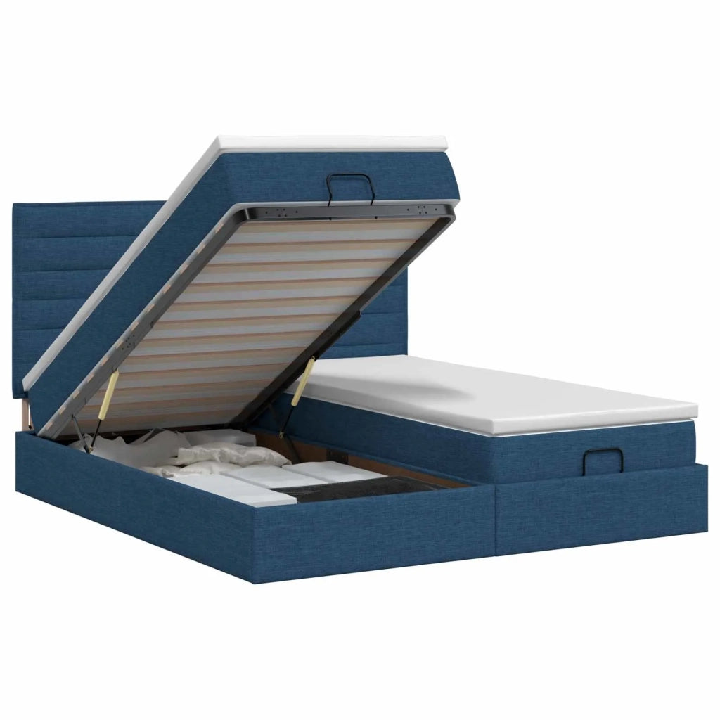 Letto ottomano con materasso con testiera 2 pz Blu Tessuto 3457847