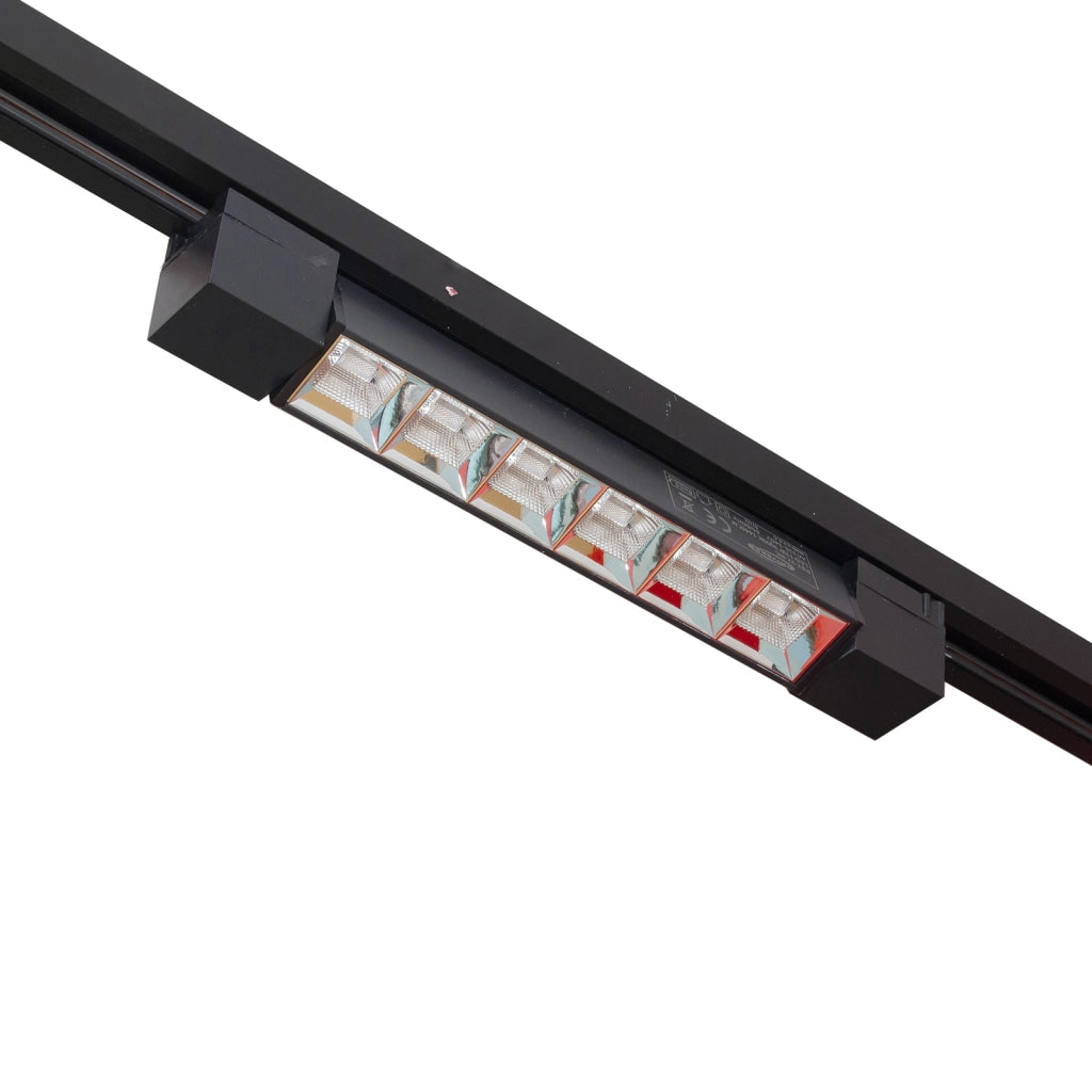 Faretto binario track monofase barra 6 LED 12W resa 144W luce orientabile spot interni negozio 230V NERO LUCE 6000K