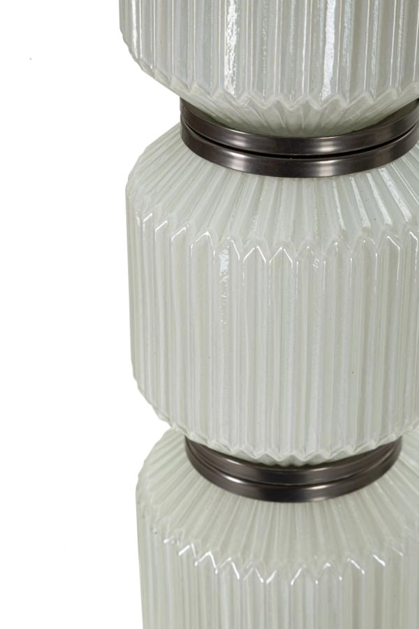 Lampada da Terra Bright One Ø42,5x163 cm in Vetro e Ferro e Tessuto Bianco e Grigio