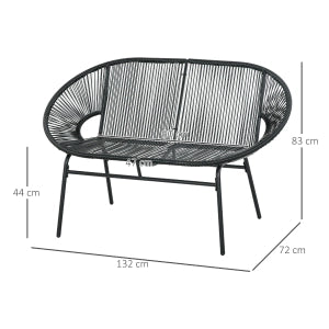 DIVANO DA ESTERNO 2 POSTI 132x72x83 cm Rattan Nero