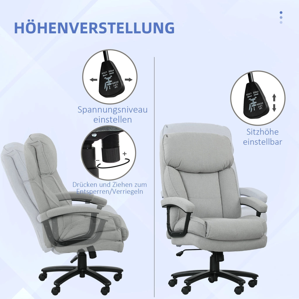Sedia da ufficio ergonomica per carichi pesanti, poltrona direzionale regolabile con ruote, portata 200 kg, in tessuto grigio chiaro