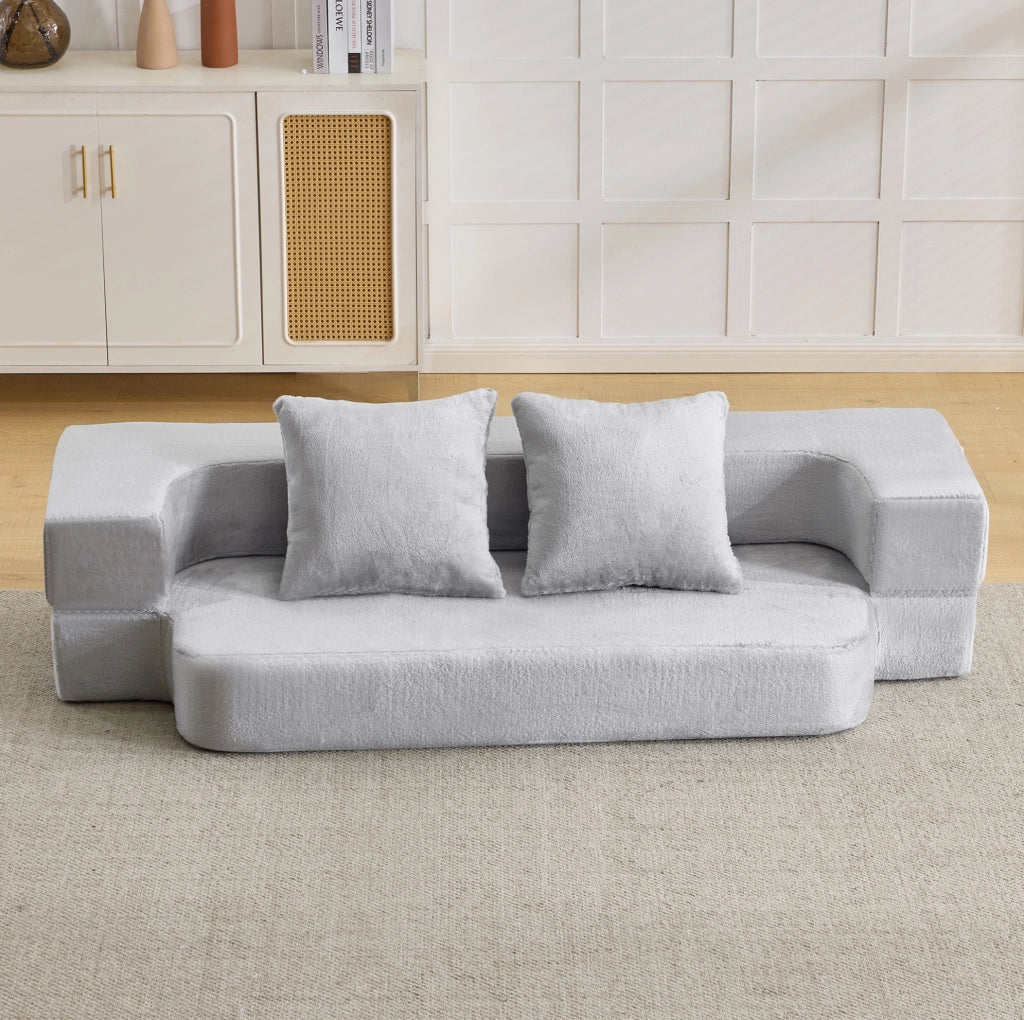 Divano letto 190x102x42 cm in schiuma grigio chiaro, trasformabile,