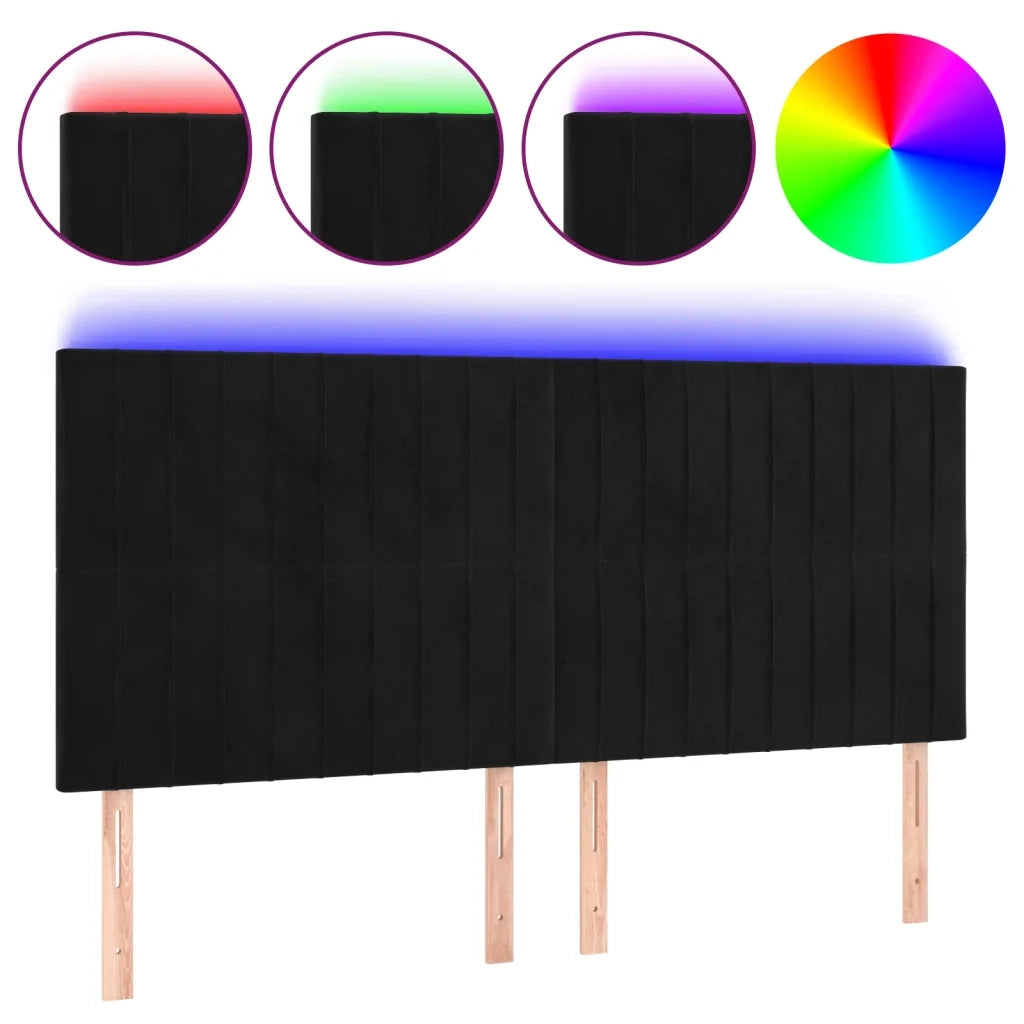 Testiera a LED Nera 160x5x118/128 cm in Velluto 3122718