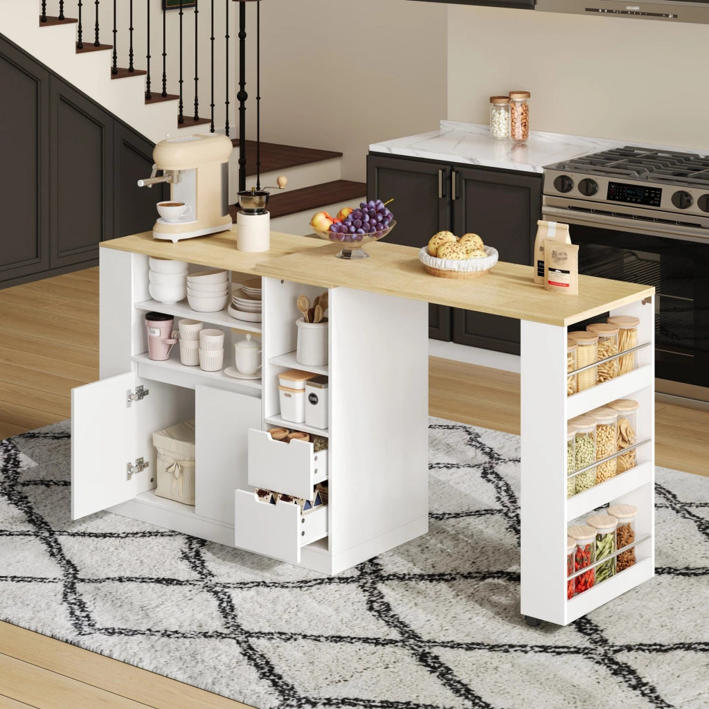 Isola cucina estensibile - Zephmum - 115 cm - Con ripiani, cassetti e bar caff¨¨